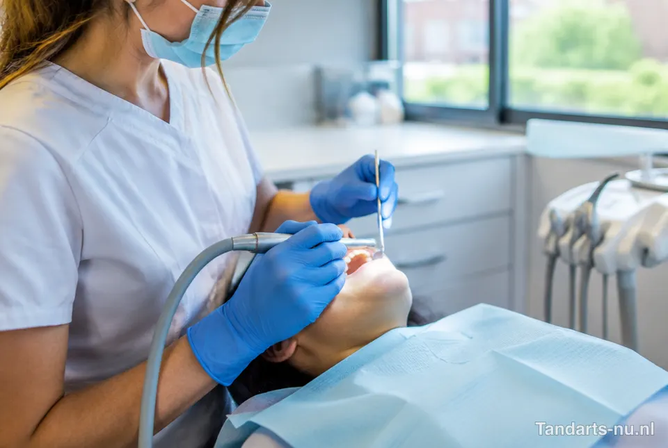 Mondhygiënist reinigt het gebit van een patiënt